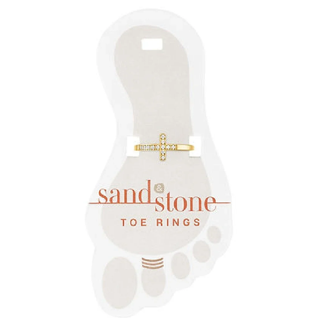 Center Court : Gold CZ Cross Sand & Stone Toe Ring