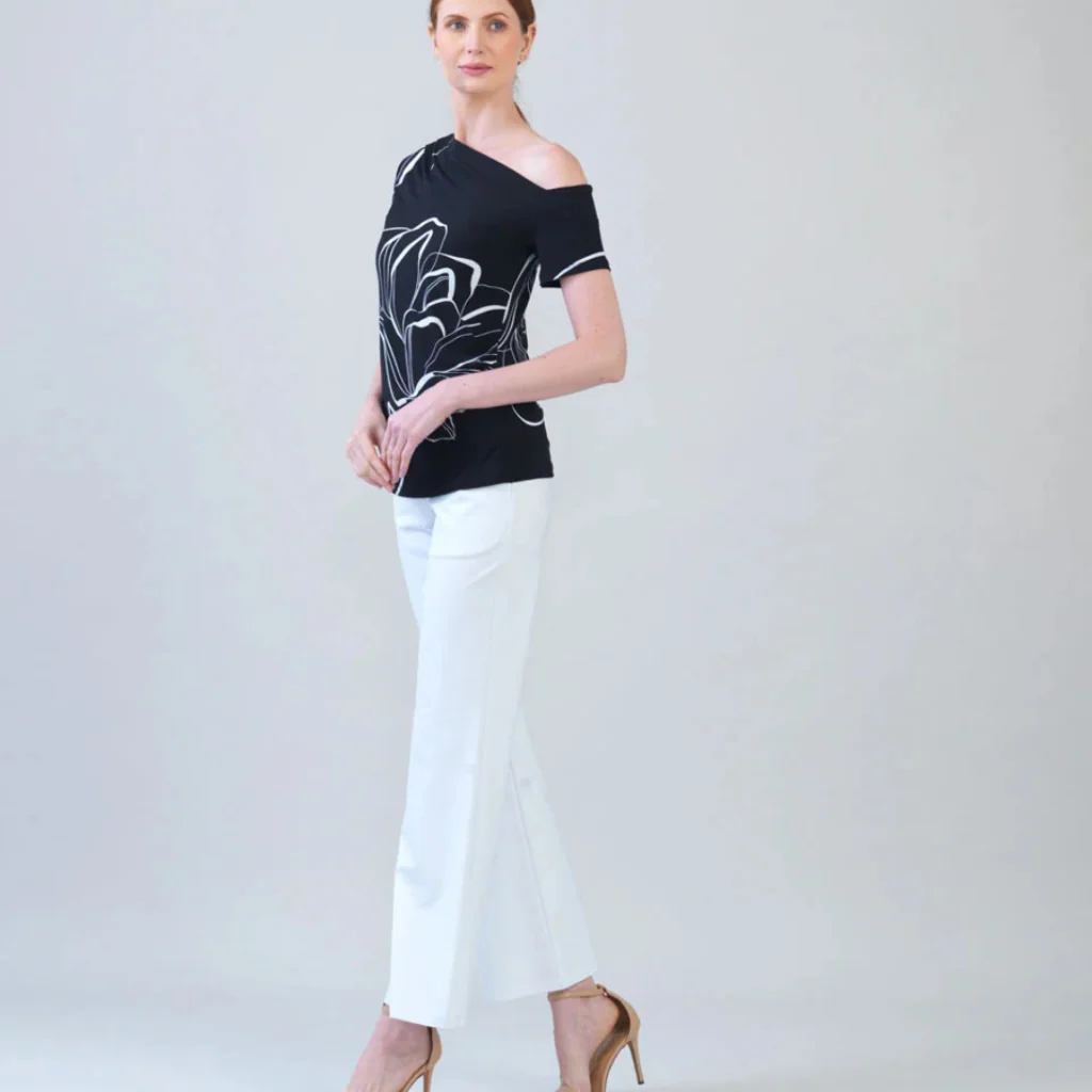 Clara Sunwoo : Angular Drape Neck Off Shoulder Top - Floral Outline - Image 2