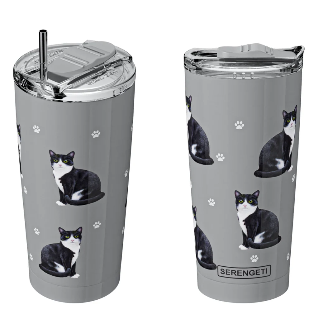E&S Imports : Black & White Cat Serengeti Tumbler