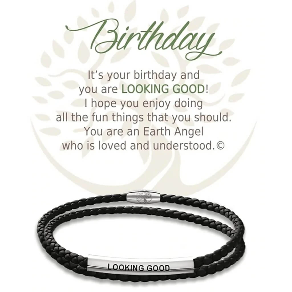 Earth Angel : Birthday Black Leather Bracelet