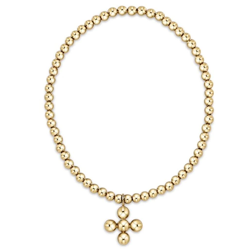 enewton design : Classic gold 3mm bead Bracelet 6.25" - classic beaded signature cross gold charm - 4mm bead gold