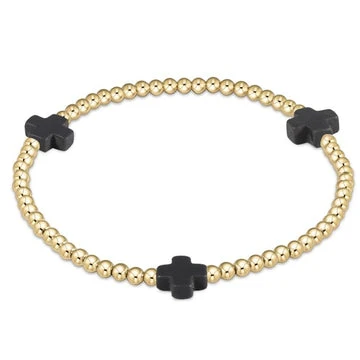 enewton design : Signature Charcoal Cross Pattern Bracelet 6.25" - 3mm Gold