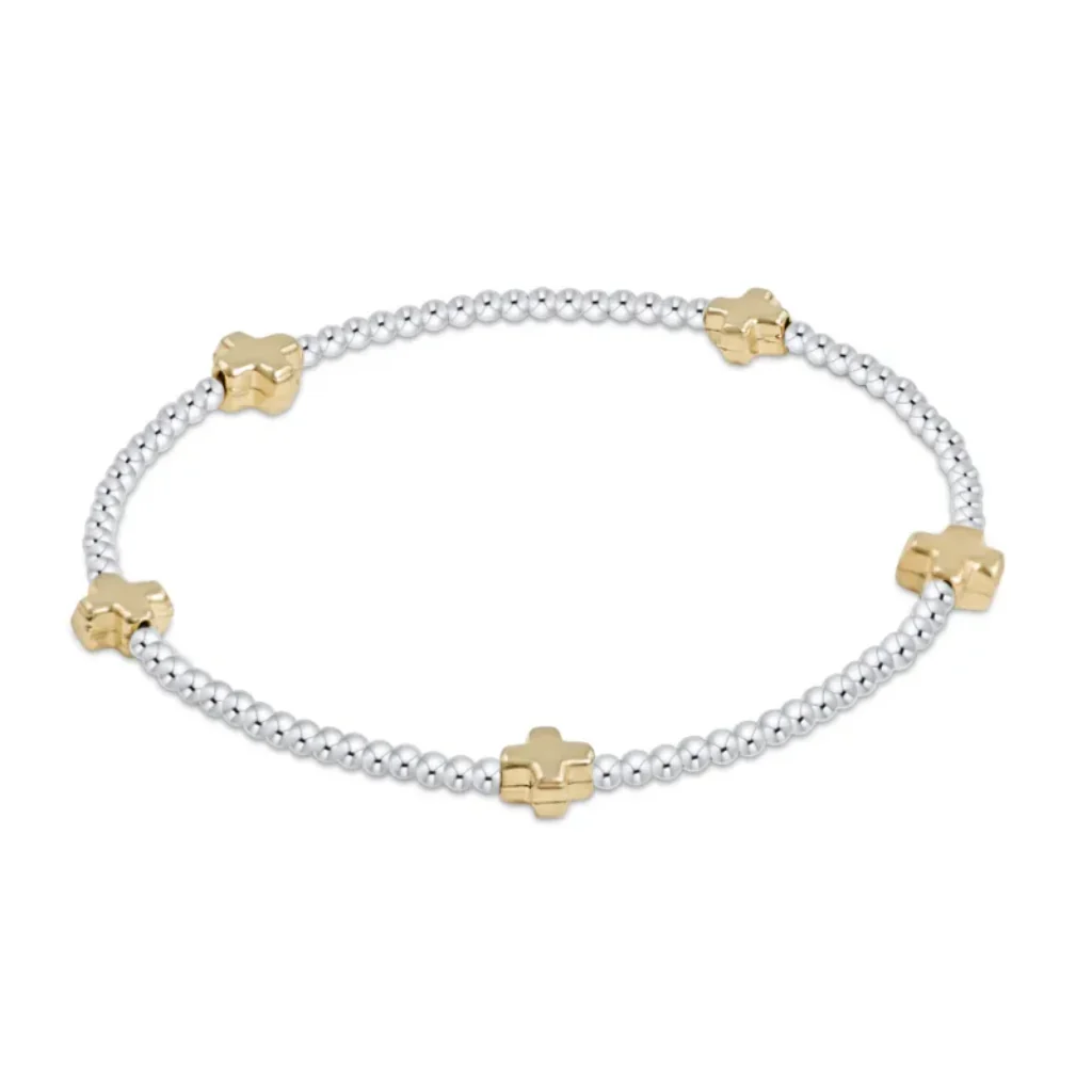 enewton design : Signature Gold Cross Mixed Metal Bead Bracelet 6.25"- 2mm Sterling