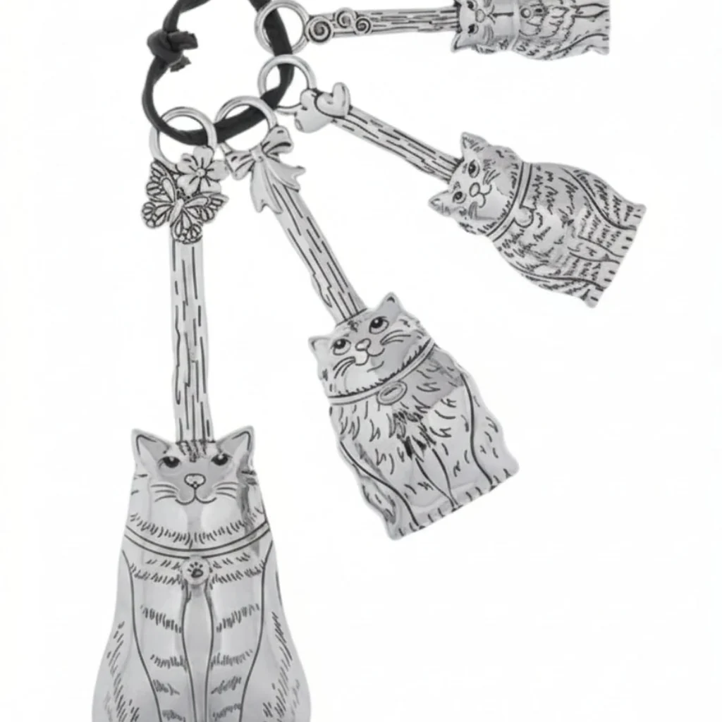 Ganz : Measuring Spoons Set Family Of Cats Polished Silver Tone Zinc Alloy - Image 2