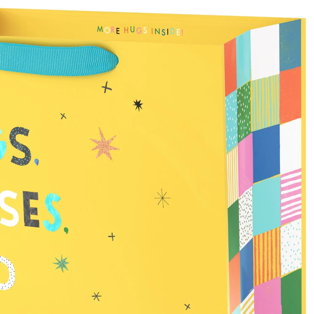 Hallmark : 13" Hugs, Kisses and Birthday Wishes on Yellow Large Gift Bag - Image 4
