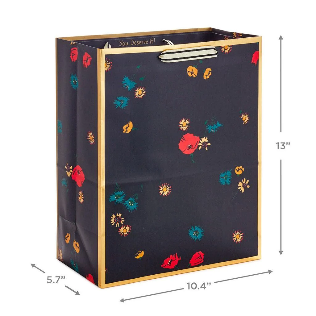 Hallmark : 13" Scattered Flowers on Black Large Gift Bag - Image 3
