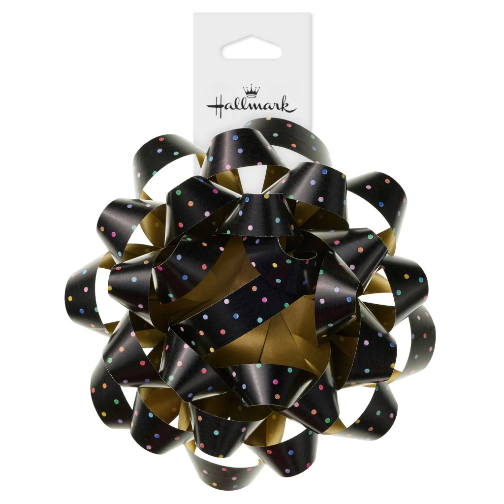 Hallmark : 4.6" Colorful Mini Dots on Black Gift Bow - Image 3