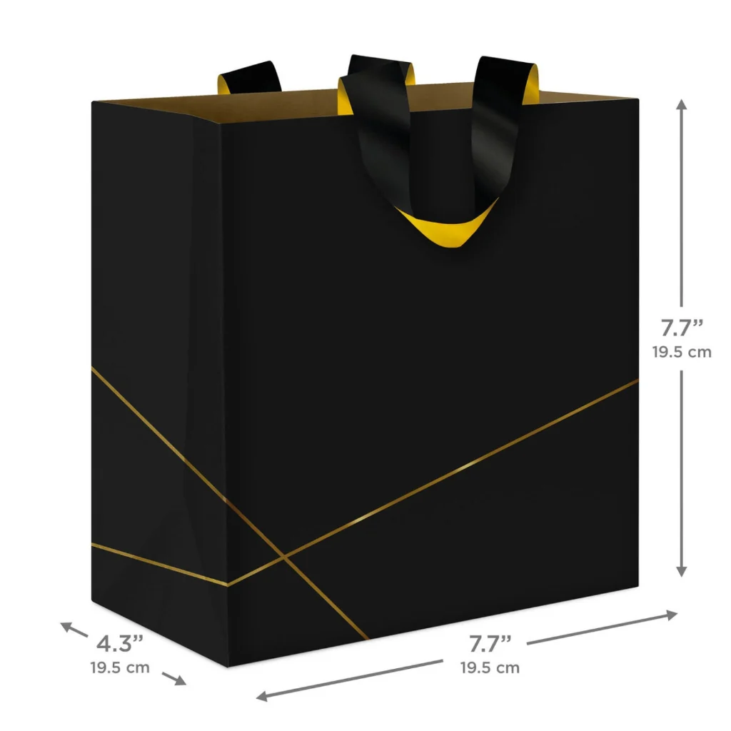 Hallmark : 7.7" Gold Lines on Black Medium Gift Bag - Image 3