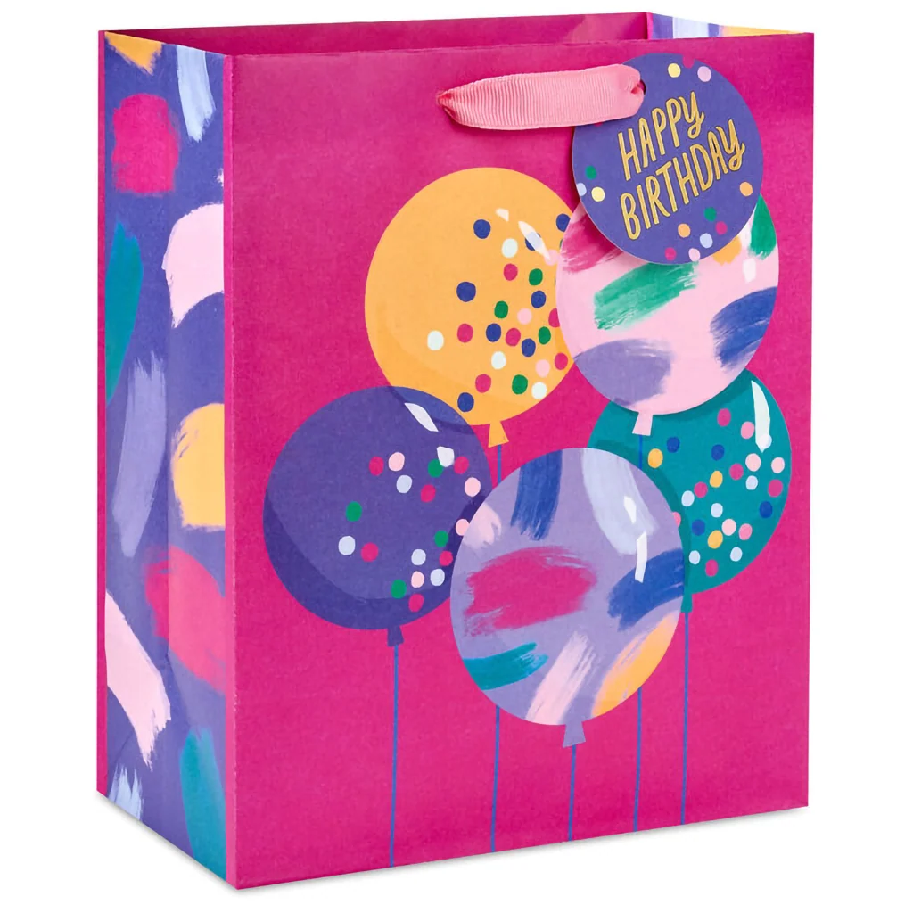 Hallmark : 9.6" Bright Balloons on Fuchsia Medium Birthday Gift Bag - Image 2