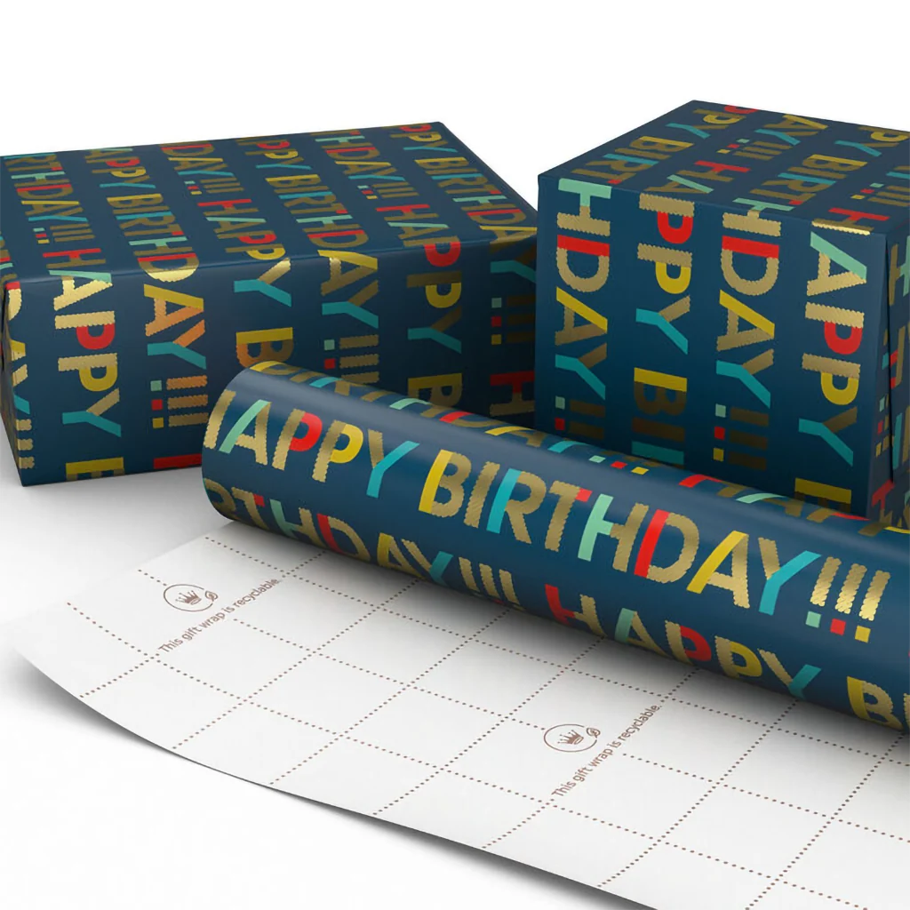 Hallmark : All-Caps Happy Birthday on Navy Wrapping Paper Roll, 20 sq. ft. - Image 2