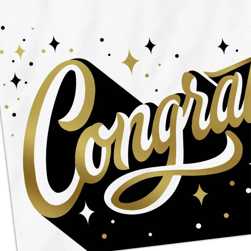 Hallmark : Congrats in Gold and Black Graduation Cocktail Napkins, Pack of 20 - Image 3