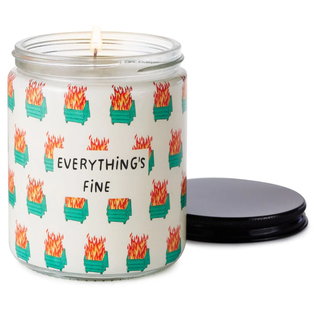 Hallmark : Dumpster Fire Everything's Fine Scented Single-Wick Jar Candle, 7 oz. - Image 2