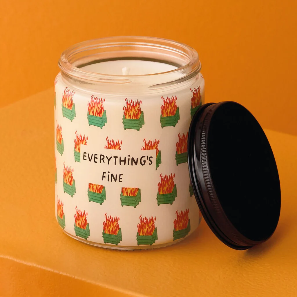Hallmark : Dumpster Fire Everything's Fine Scented Single-Wick Jar Candle, 7 oz. - Image 3