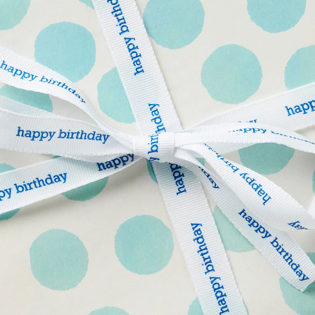 Hallmark : Happy Birthday White Grosgrain Ribbon, 19.6' - Image 3