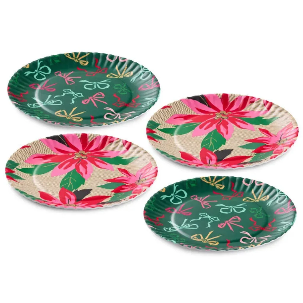 Hallmark : Lacey Chabert Collection Bow and Poinsettia Appetizer Plates, Set of 4 - Image 3