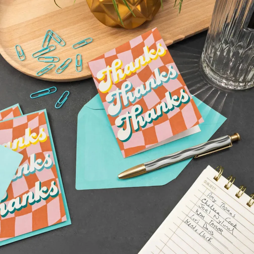 Hallmark : Orange Retro Checkerboard Thank You Note Card Pack - Image 4