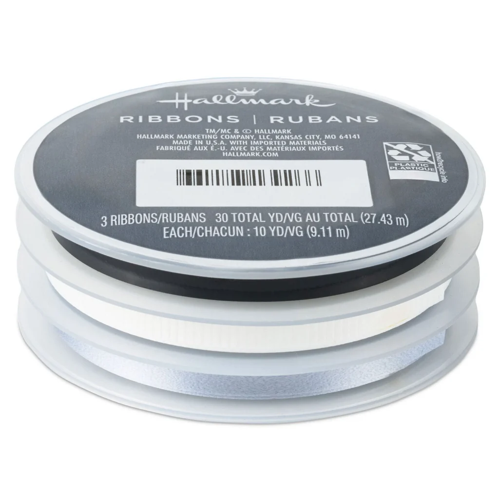 Hallmark : White/Matte Silver/Metallic Black 3-Pack Curling Ribbon