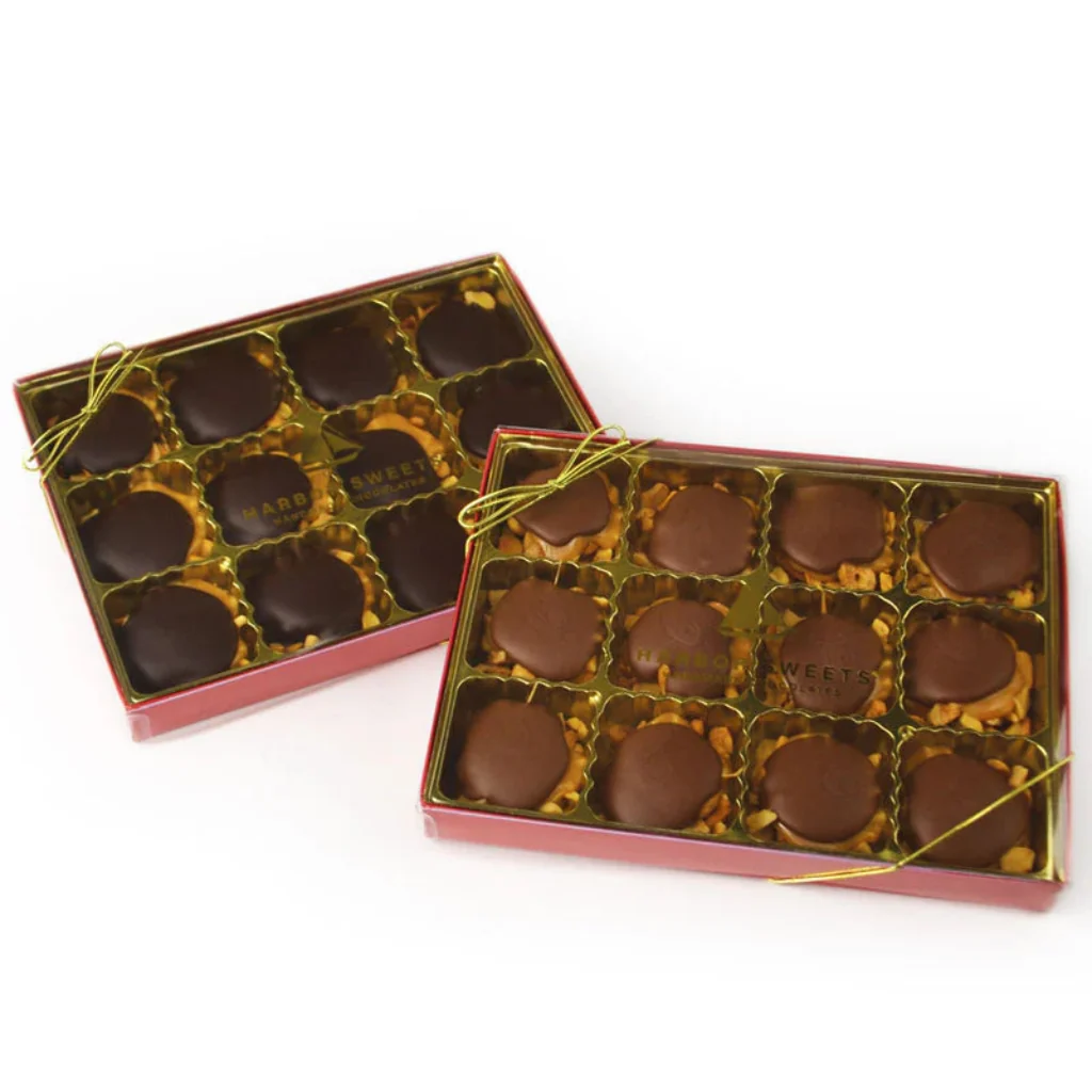 Harbor Sweets : Chocolate Caramel Cashew Clusters - 12 PC Dark Chocolate