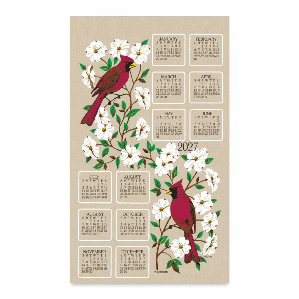 Kay Dee : Calendar Towel, Dogwood & Cardinals - 2027