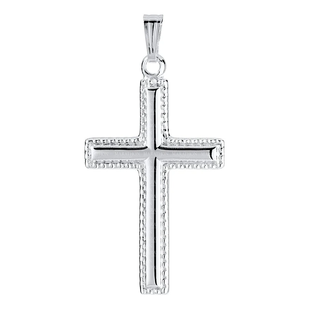 Cape Cod : Beaded Edge Cross Necklace- Silver - Image 2