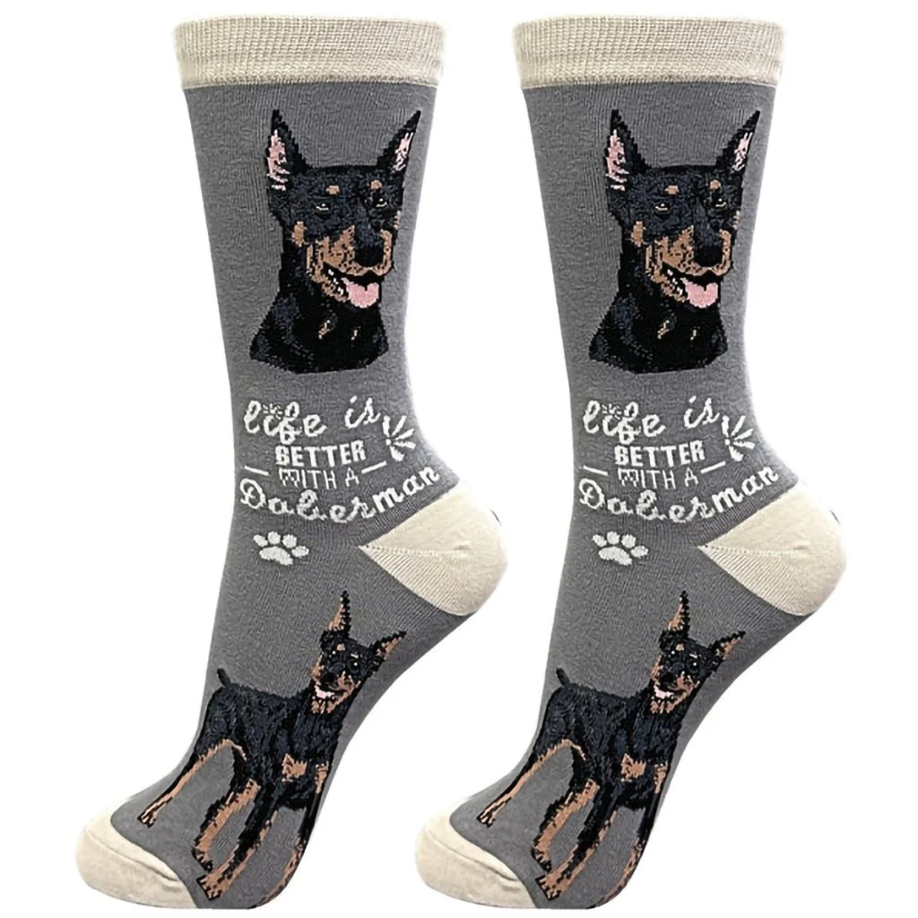 Life Is Better : Crew Socks - Doberman