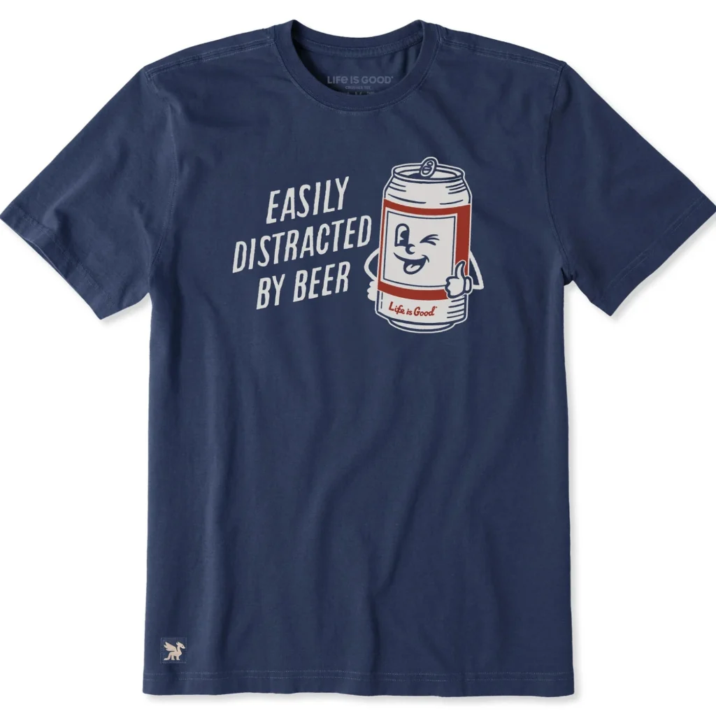 Life Is Good : Men's Easily Distracted by Beer Can Short Sleeve Crusher T-Shirt