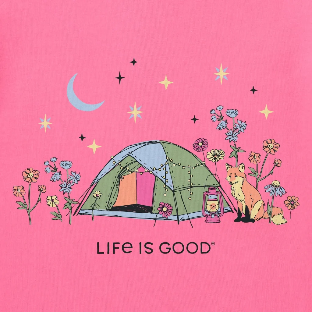 Life Is Good : Women's Camping Fox Flowers Short T-Shirt - Image 2