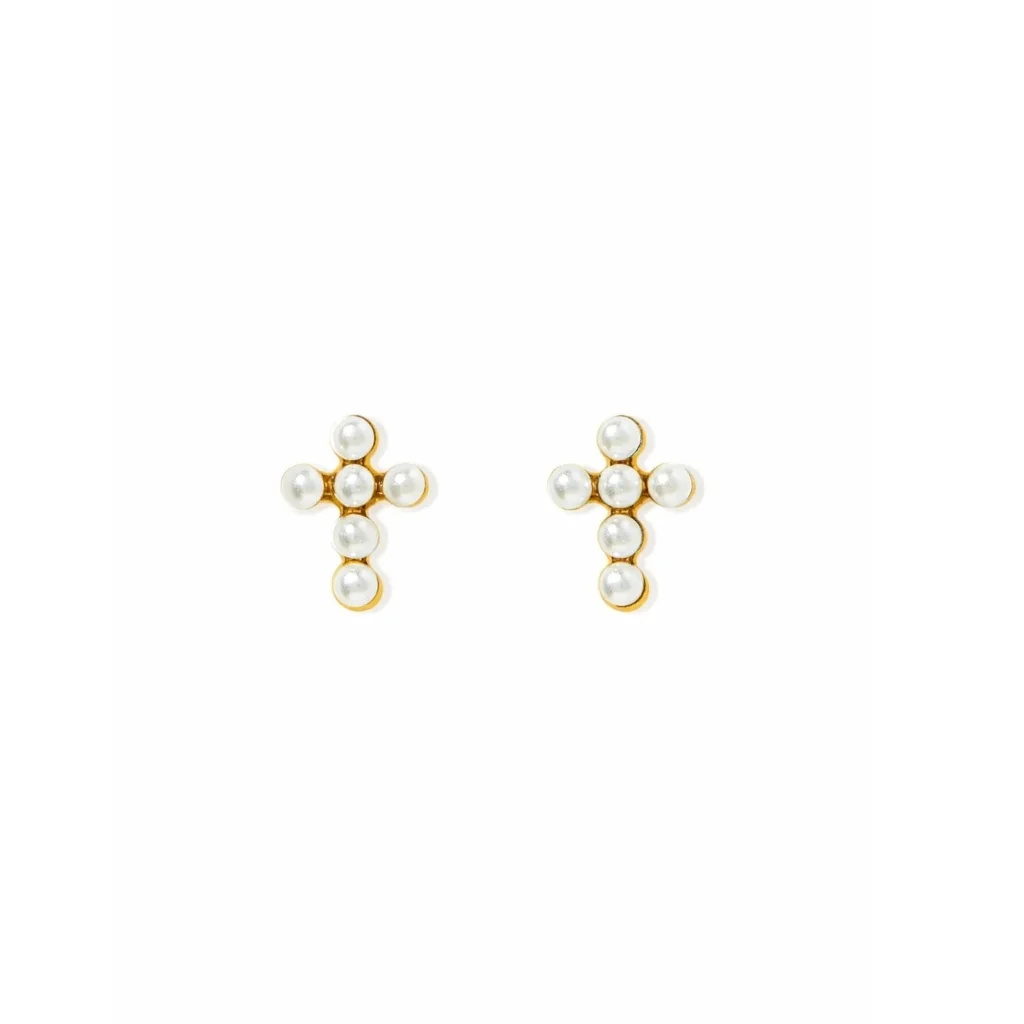 Linny Co : Screwback Stud Earrings - Clara Cross Pearl - Image 3