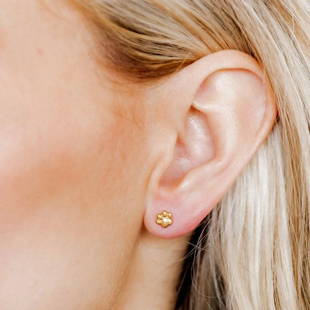 Linny Co : Screwback Stud Earrings - Paw Print Gold - Image 2