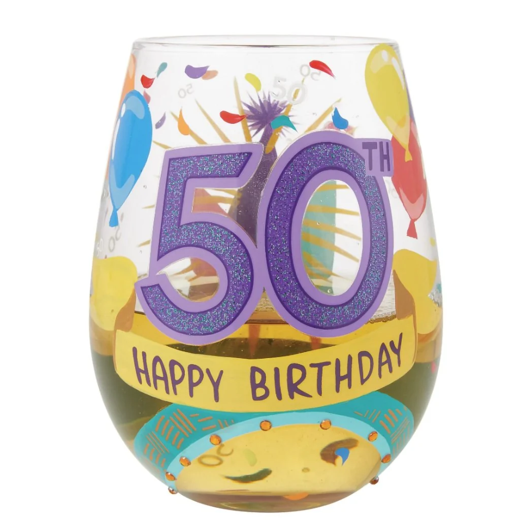 Lolita : Happy 50th Stemless Wine Glass - Image 2