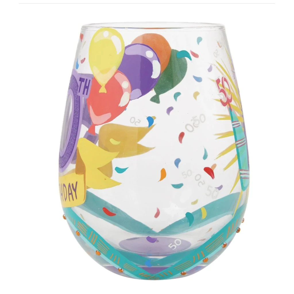Lolita : Happy 50th Stemless Wine Glass - Image 3