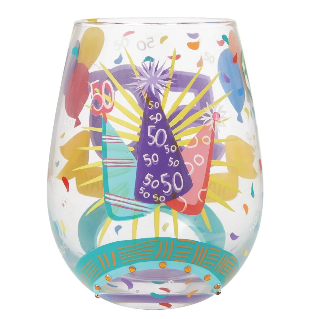 Lolita : Happy 50th Stemless Wine Glass - Image 4