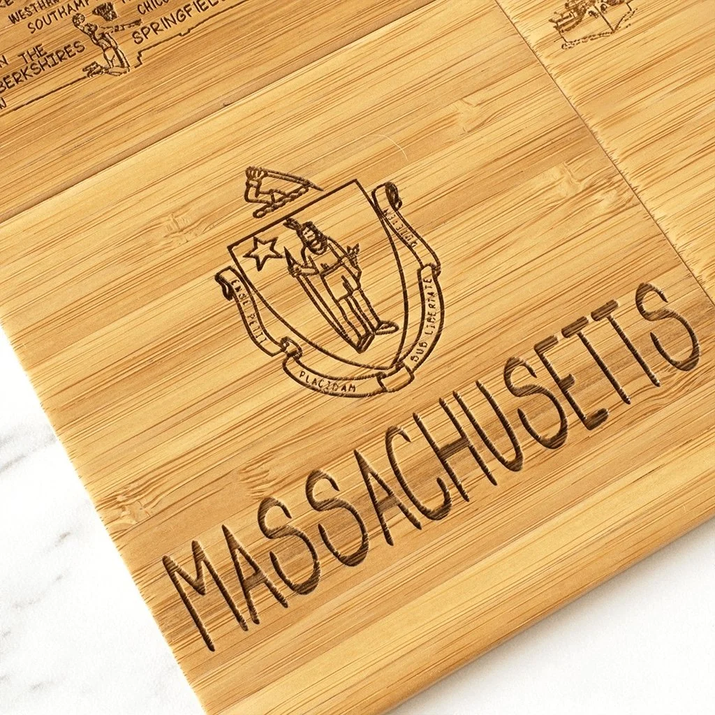Massachusetts State Puzzle 4 Piece Bamboo Coaster Set with Case - Image 3