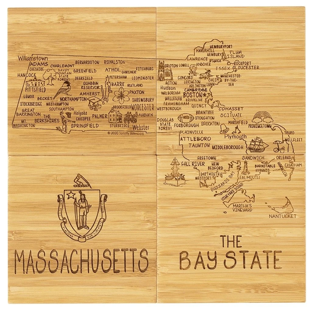 Massachusetts State Puzzle 4 Piece Bamboo Coaster Set with Case - Image 4