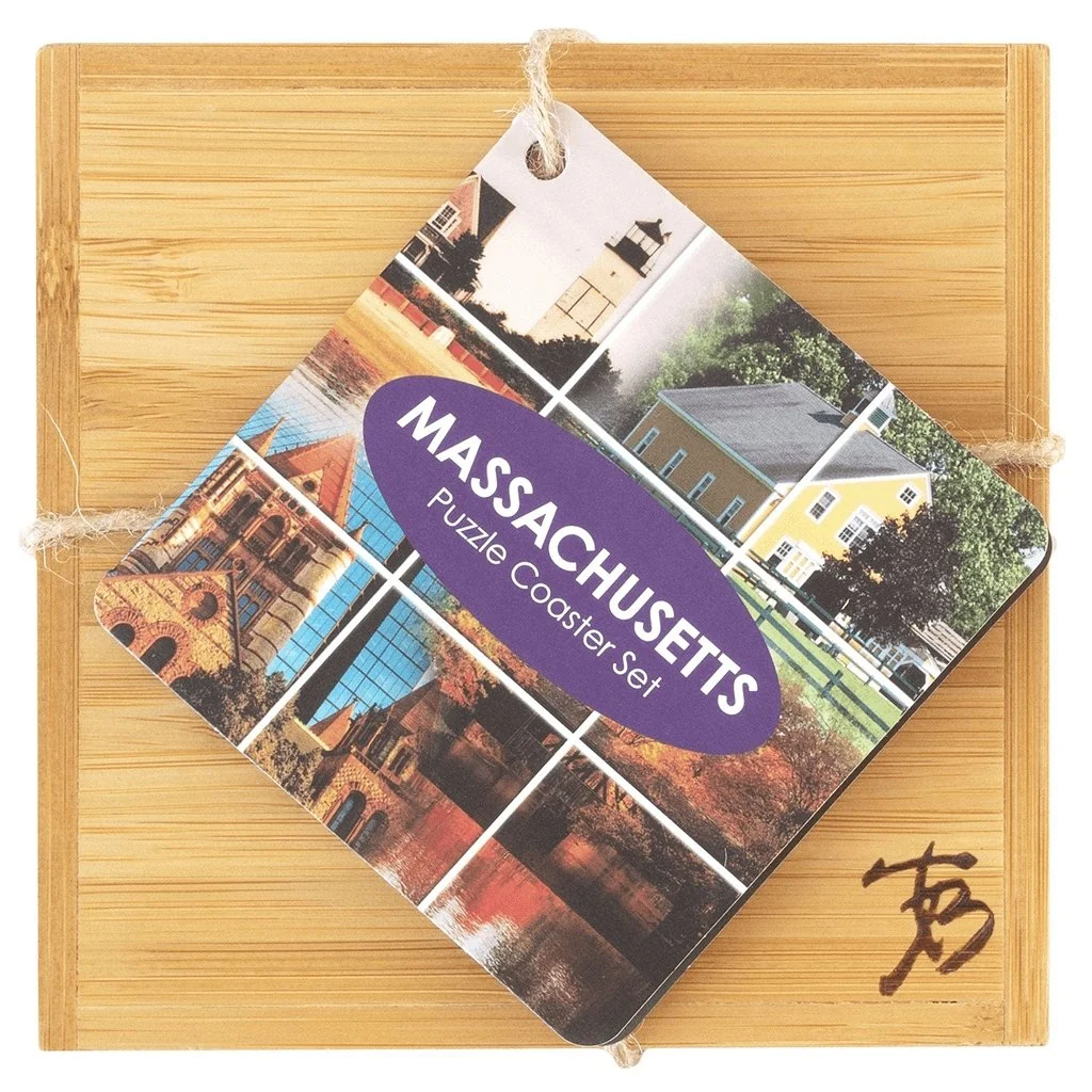 Massachusetts State Puzzle 4 Piece Bamboo Coaster Set with Case - Image 6