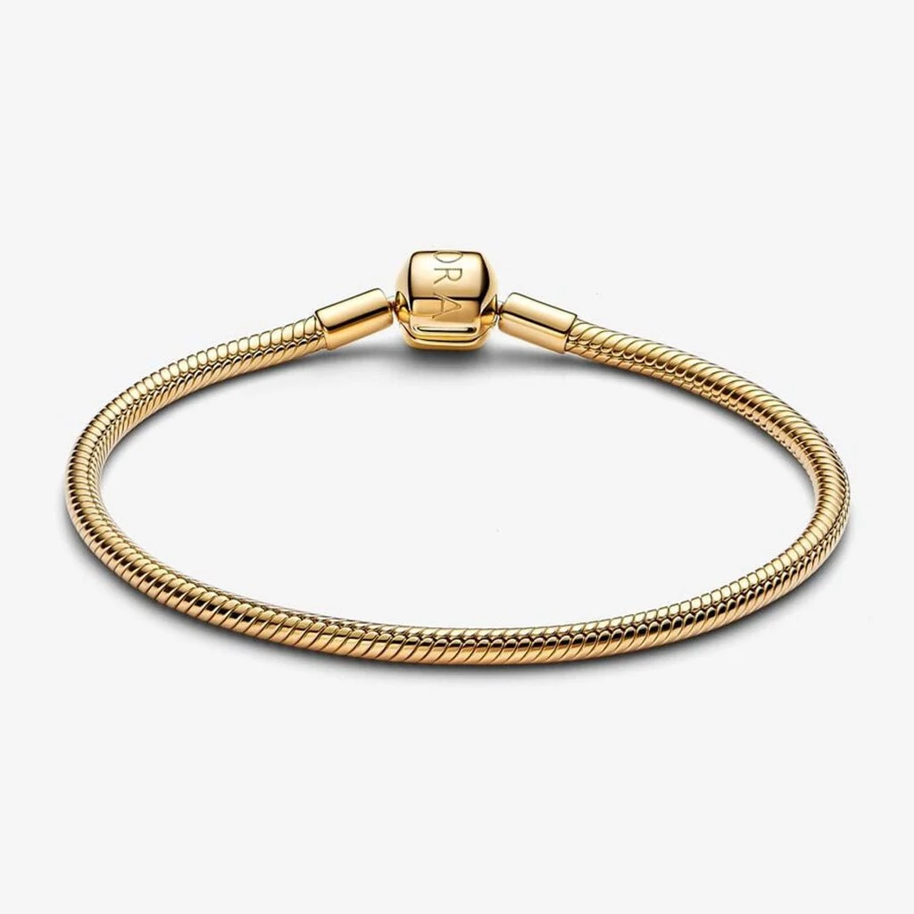 PANDORA : Barrel Clasp Snake Chain Bracelet- Gold - Image 2