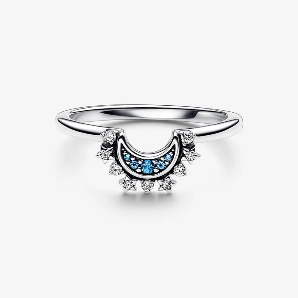 PANDORA : Celestial Blue Sparkling Moon Ring - Image 2
