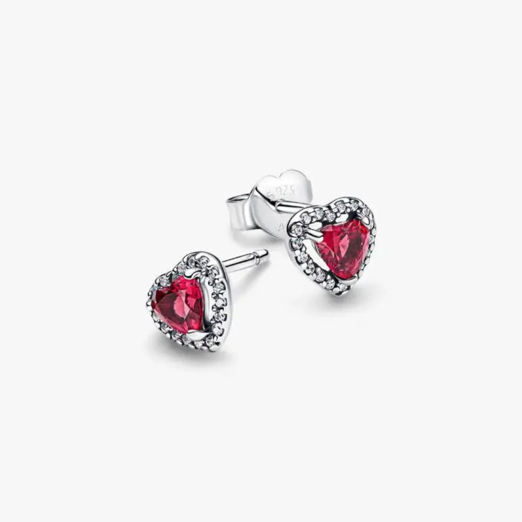 Pandora : Elevated Red Heart Stud Earrings - Image 2