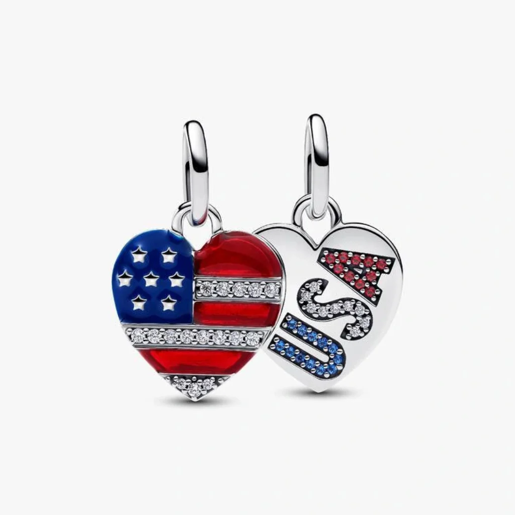 Pandora : Engravable USA Hearts Splittable Dangle Charm