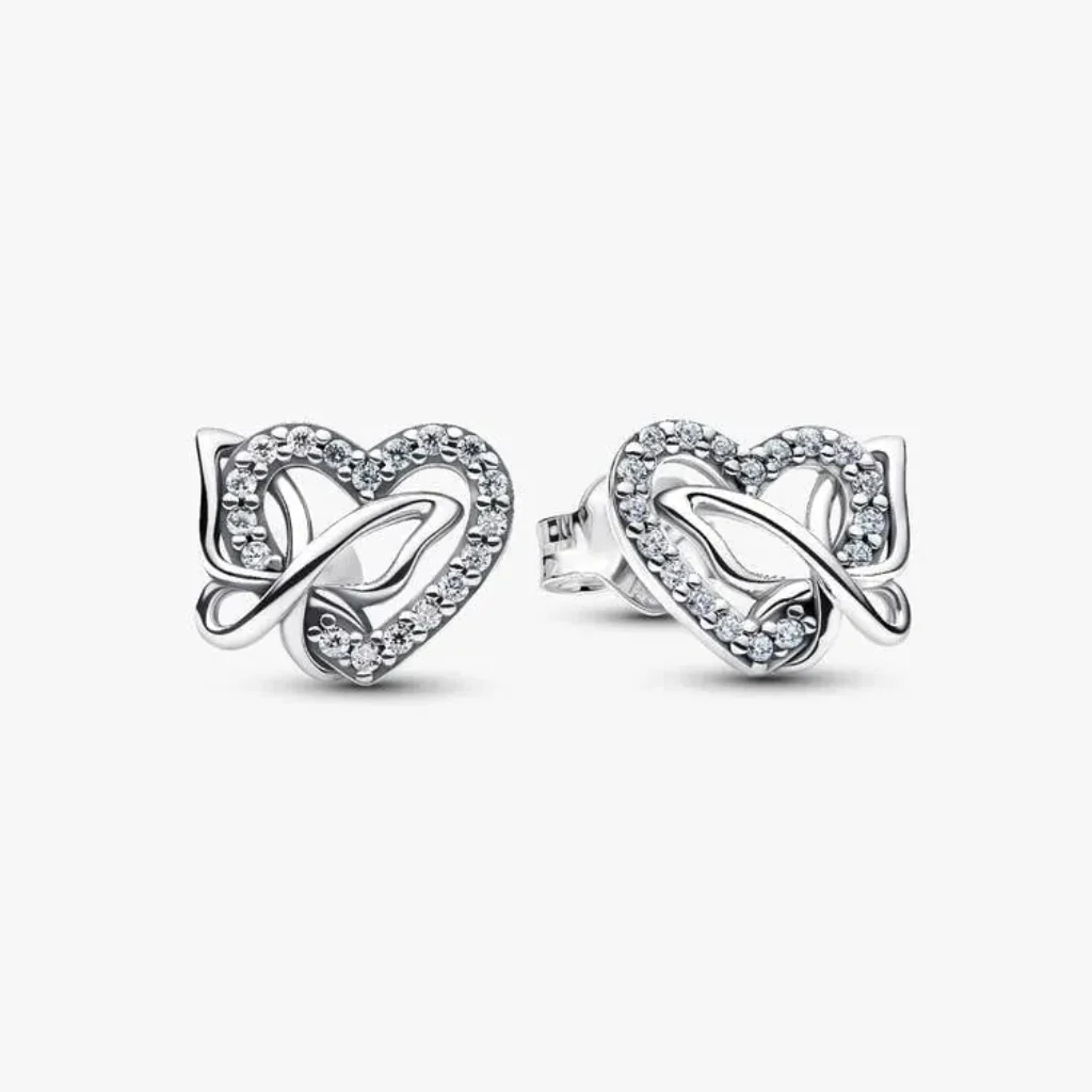 PANDORA : Entwined Heart & Butterfly Stud Earrings - Silver