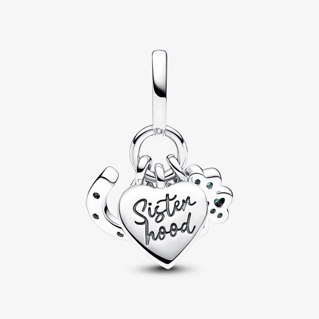 PANDORA : Four Leaf Clover, Heart and Horseshoe Triple Dangle Charm - Image 2