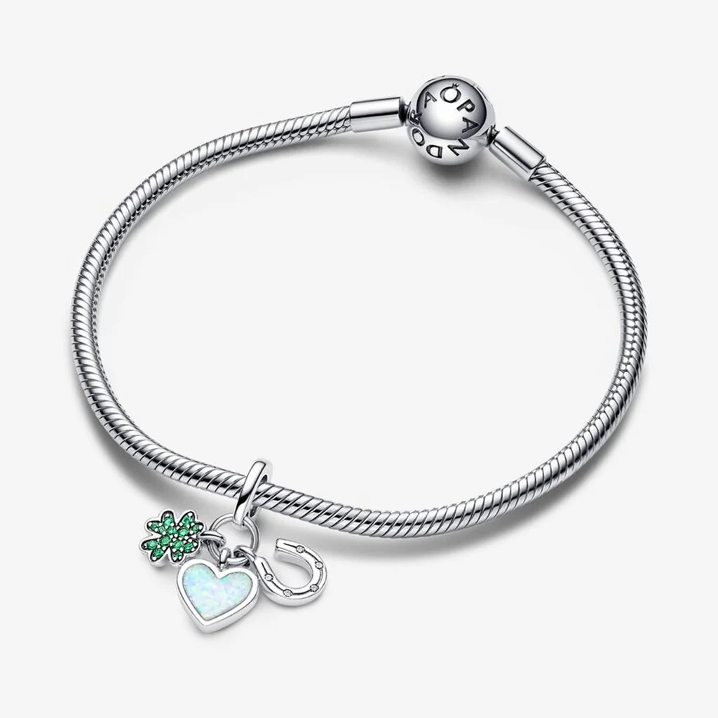 PANDORA : Four Leaf Clover, Heart and Horseshoe Triple Dangle Charm - Image 3