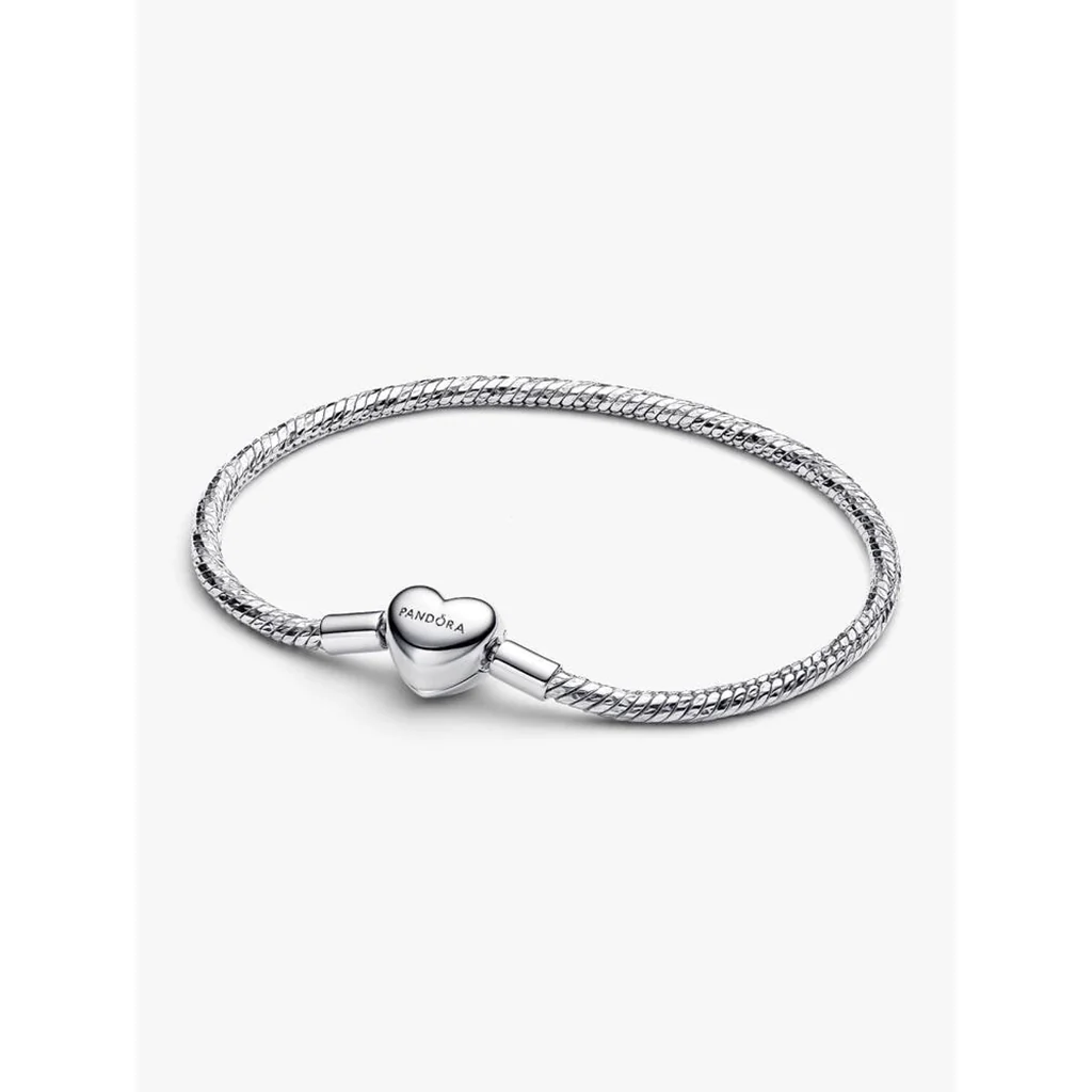 PANDORA : Heart Clasp Faceted Snake Chain Bracelet