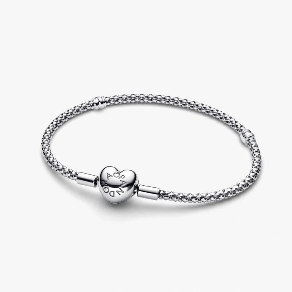 Pandora : Heart Clasp Studded Sterling Silver Chain Bracelet