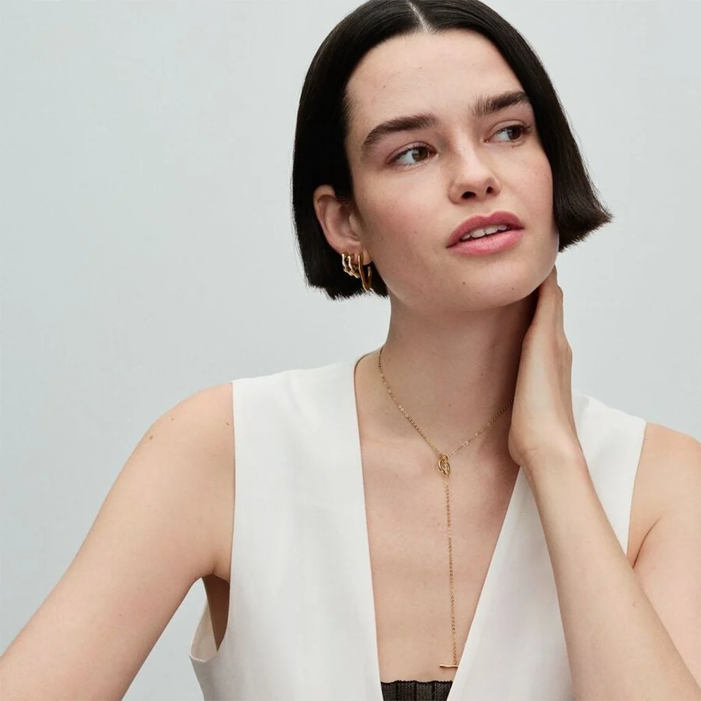 PANDORA : Organically Shaped Open Hoop Earrings in Gold - Image 3