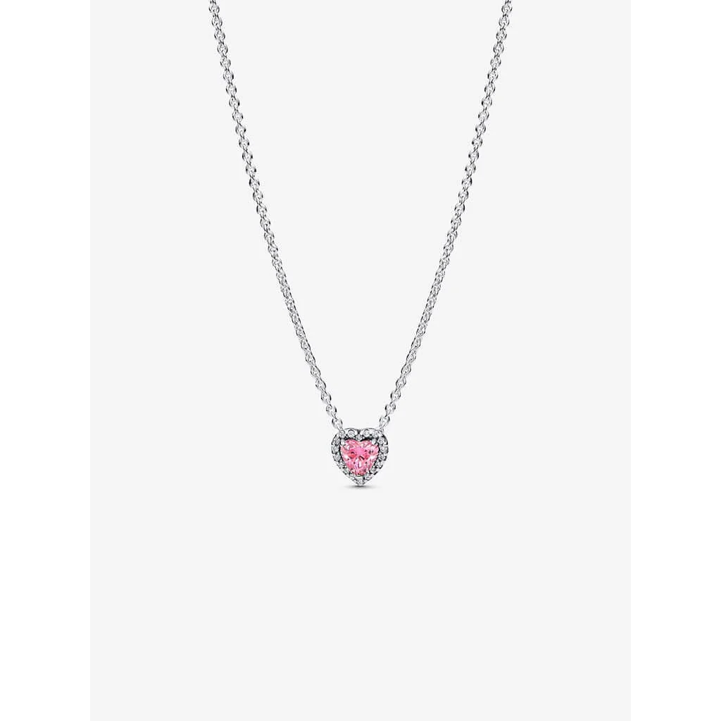 PANDORA : Pink Elevated Heart Necklace - Silver/Pink
