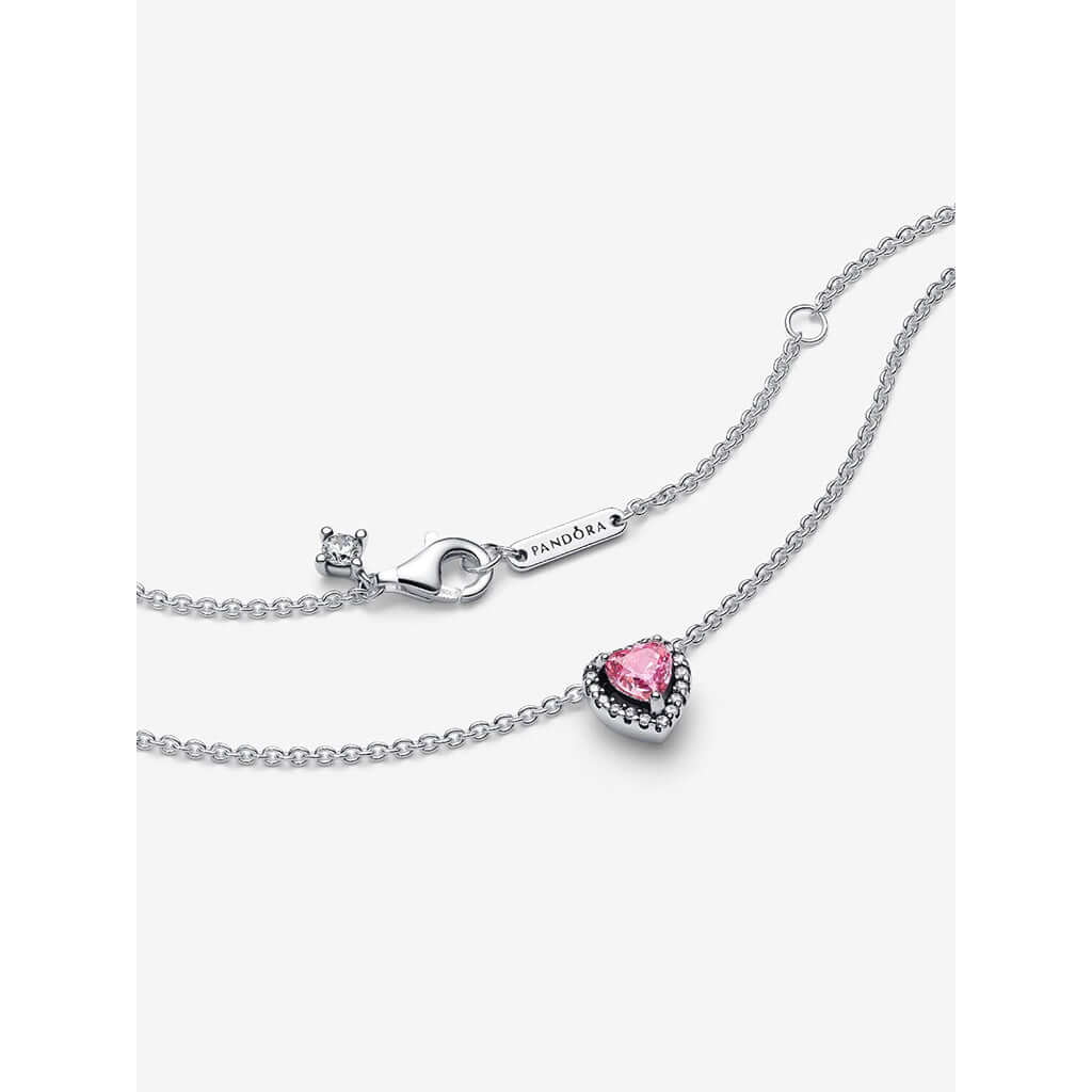 PANDORA : Pink Elevated Heart Necklace - Silver/Pink - Image 3
