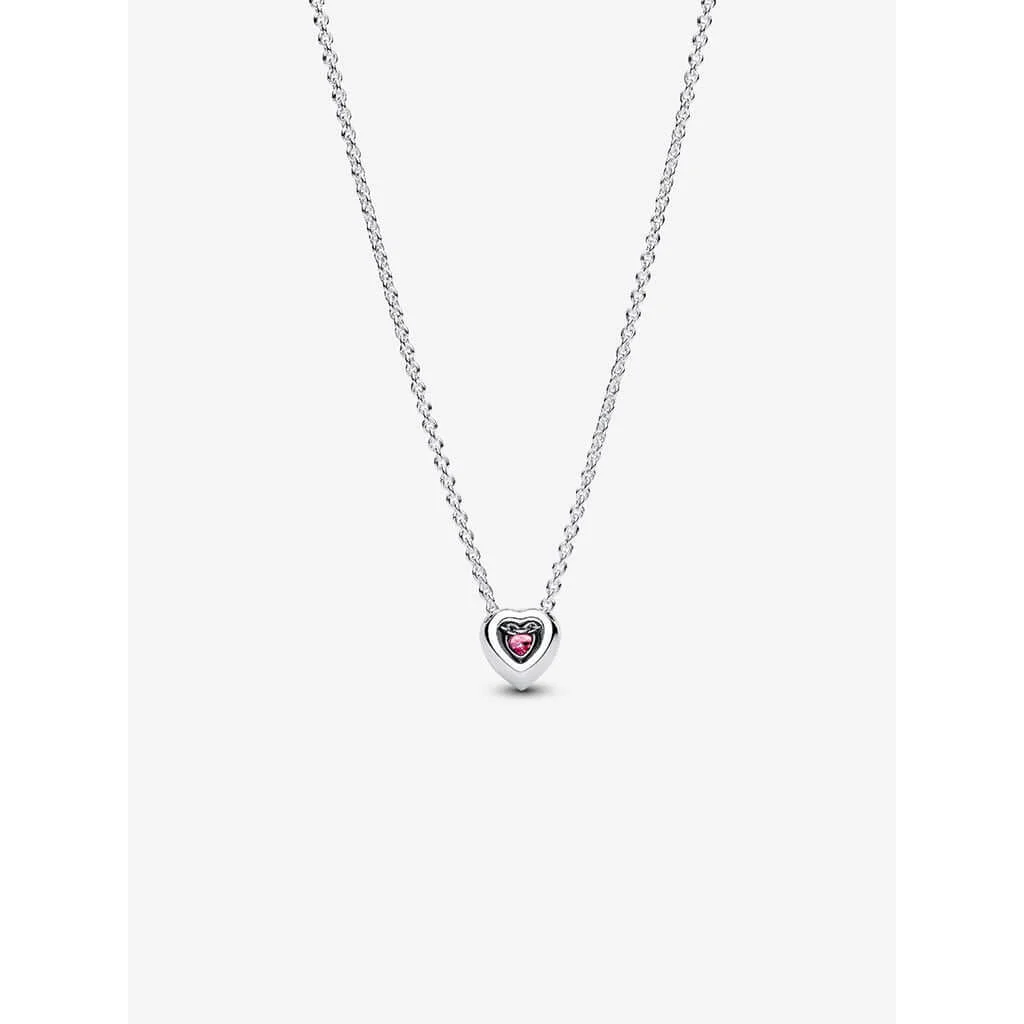 PANDORA : Pink Elevated Heart Necklace - Silver/Pink - Image 4