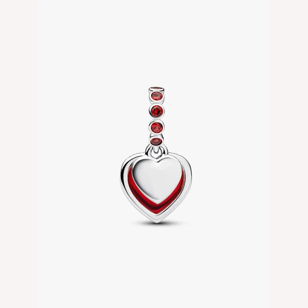 Pandora : Red Murano Glass Heart Double Dangle Charm - Image 2