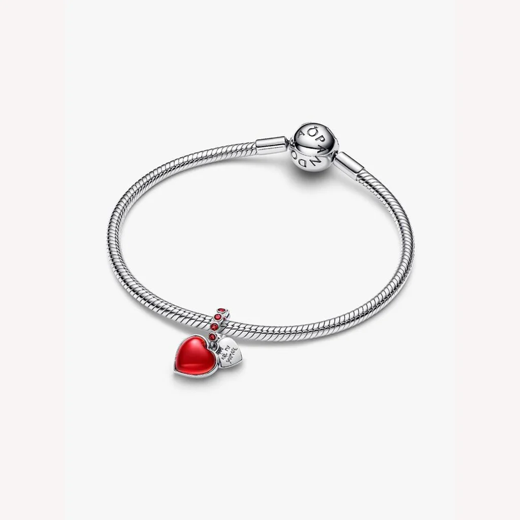Pandora : Red Murano Glass Heart Double Dangle Charm - Image 3